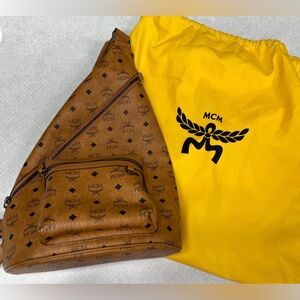 MCM Cognac Monogram Sling Bag with Yellow Dust Cover